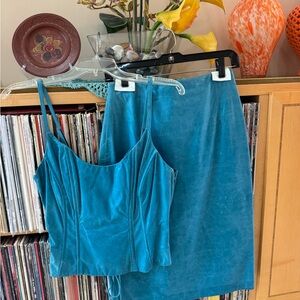 PRICE DROP: VTG NW/OT DISTRESSED TEAL BLUE LEATHER BUSTIER, 12, by SHOSHANNA